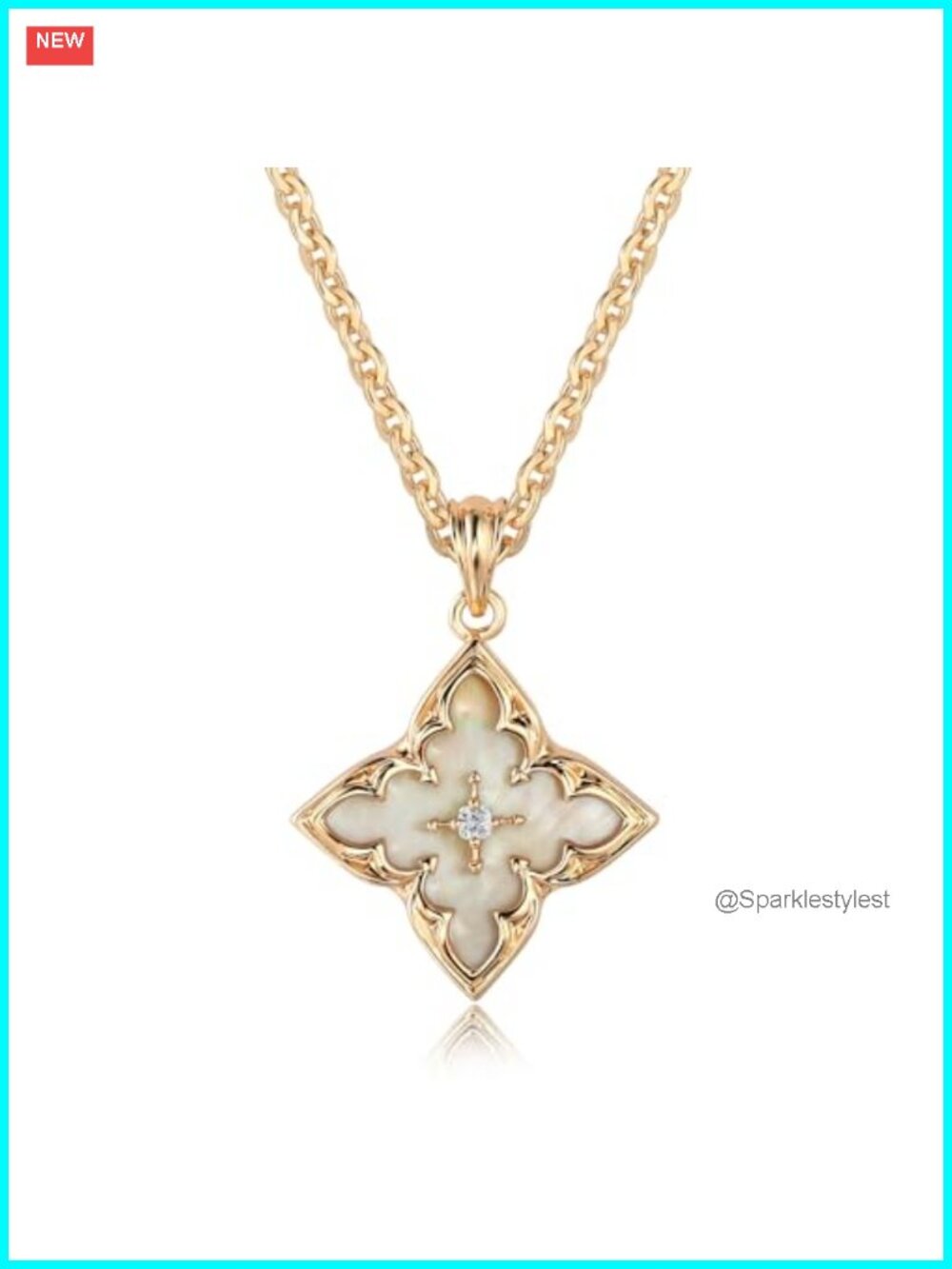 14K Gold Plated Clover Pendant Necklace with Mother of Pearl Charm